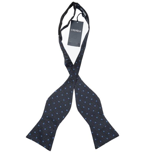 Daniel Cremieux Gray Polka Dot 100% Silk Self Tie Bow Tie Bowtie - Picture 3 of 8